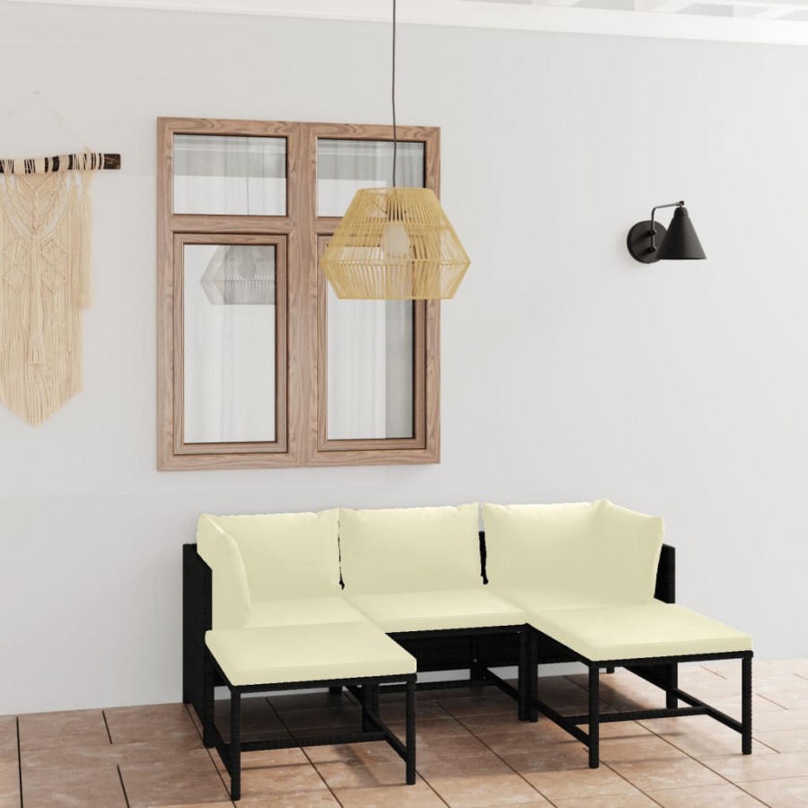 5-cz. zestaw wypoczynkowy do ogrodu, poduszki, czarny rattan pe