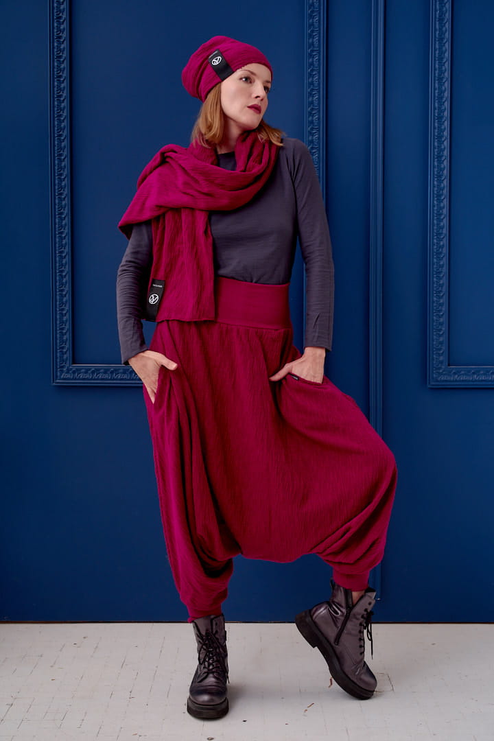 Spodnie Haremki Warkocz Bordo