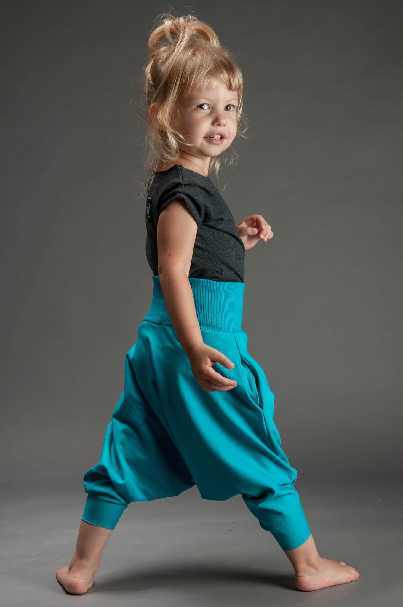 Spodnie Haremki z kieszeniami dziecięce turkus