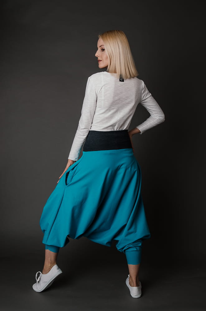 Spodnie Haremki z kieszeniami damskie turkus