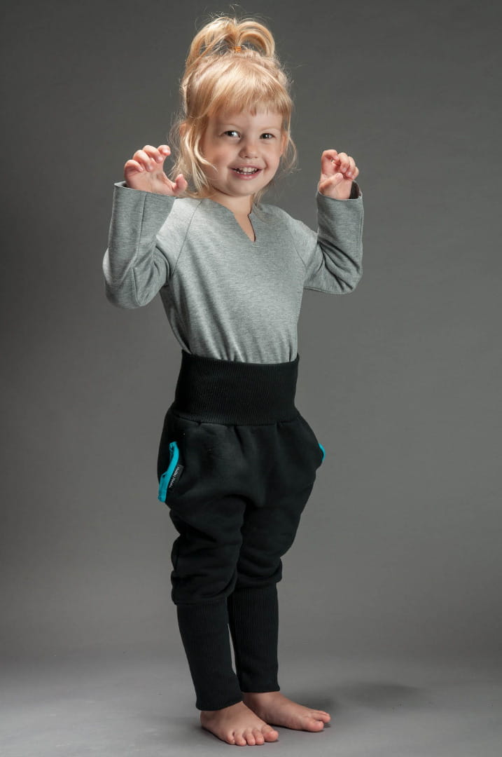 Spodnie wąskie dziecięce czarne z turkusem