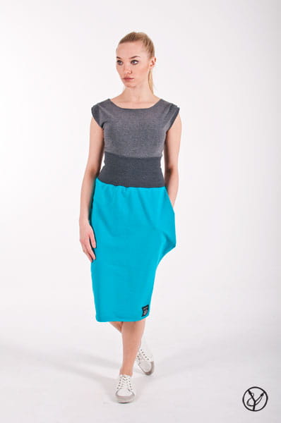 Spódnica z kieszenią turkus midi