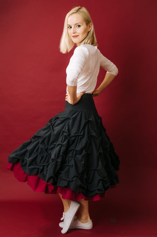 Spódnica podwójnie spieniona damska midi amarant