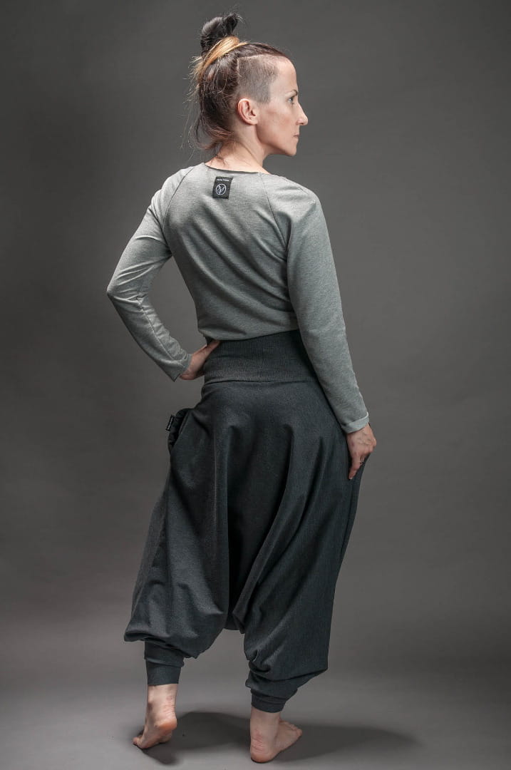 Spodnie Haremki z kieszeniami damskie ciemnoszare