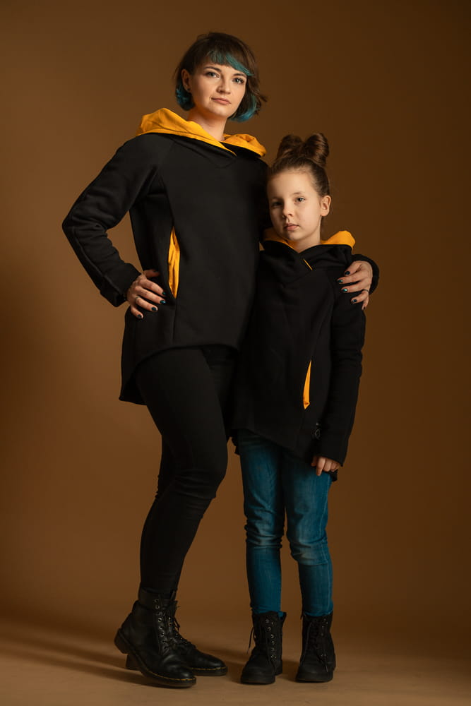 Bluza Bokserska Czarna z mandarynką Komplet Mama/Dziecko