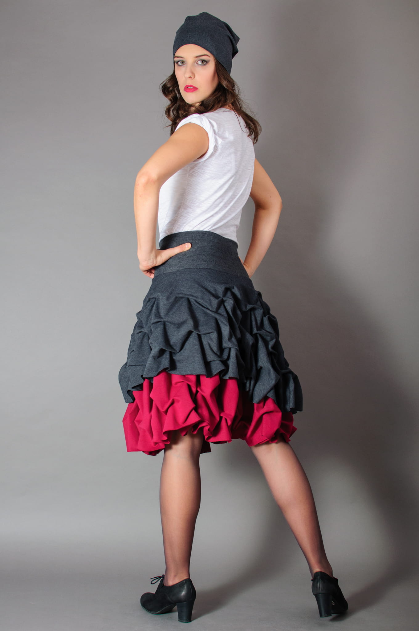 Spódnica podwójnie spieniona damska mini amarant