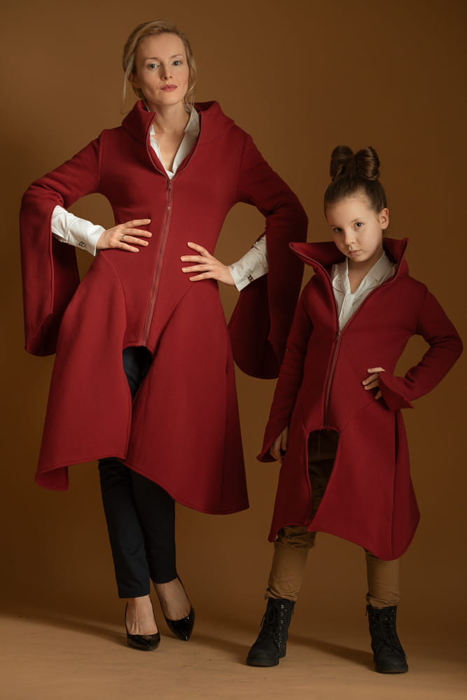 Płaszcz Wichrun bordo Komplet Mama/Córka