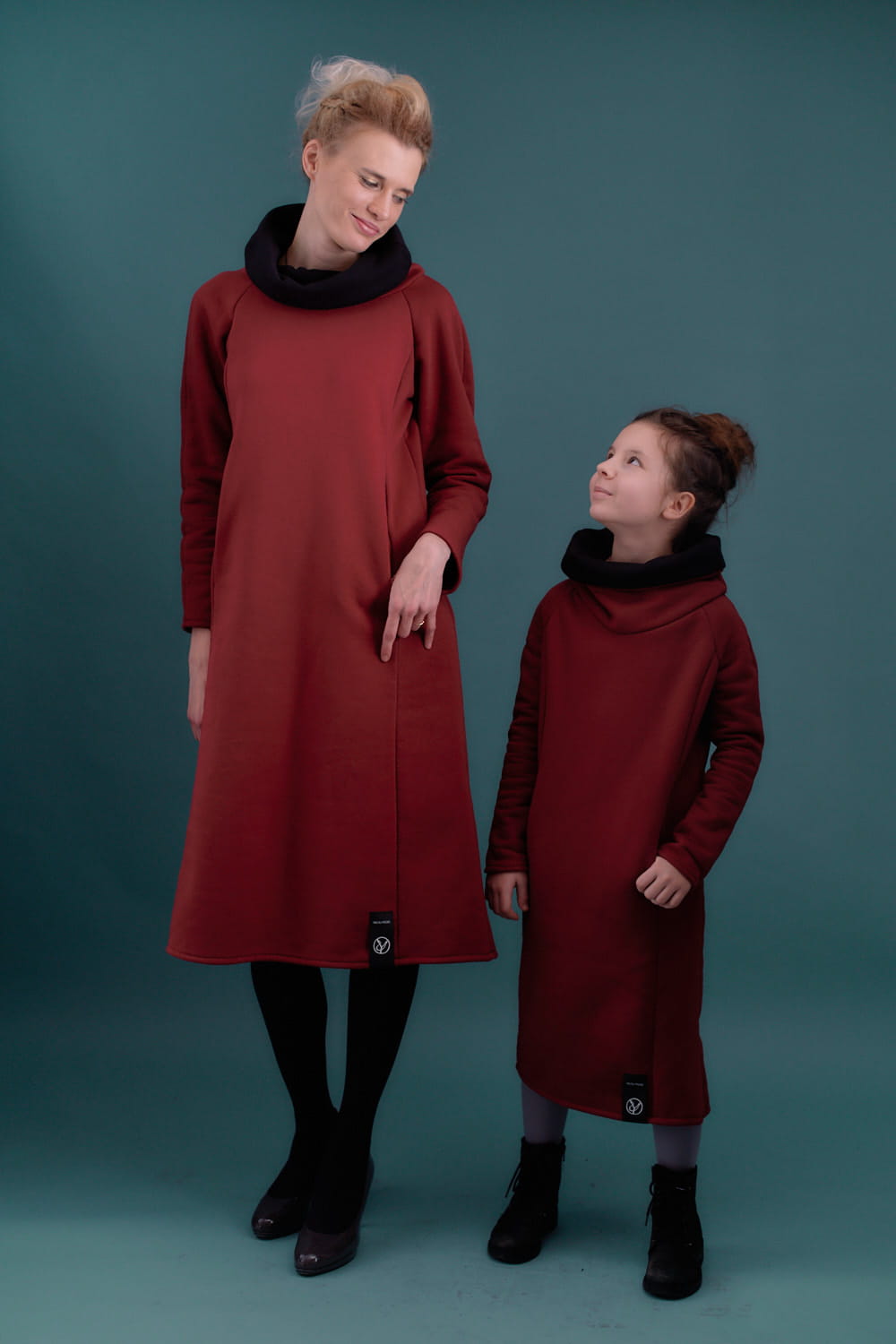 Sukienka Olga bordo z czarnym Komplet Mama/Dziecko