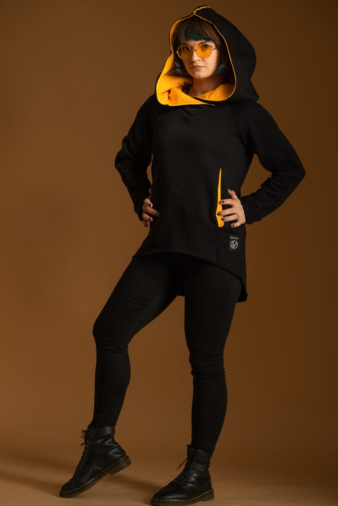 Bluza bokserska damska czarna z mandarynką