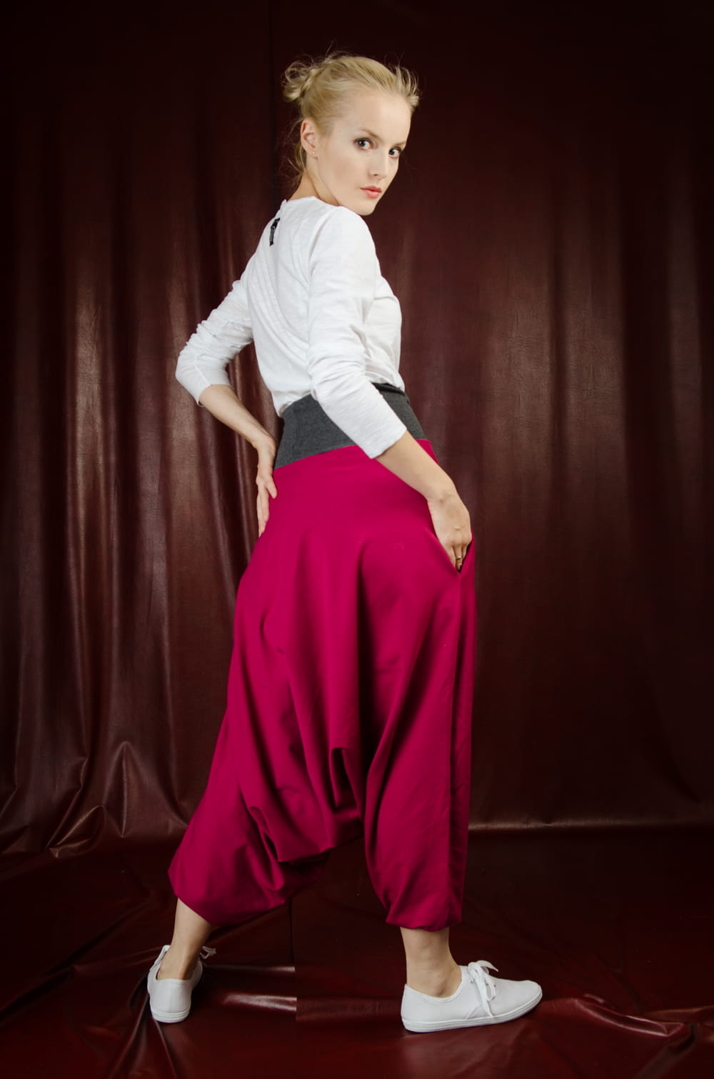 Spodnie Haremki damskie bordo