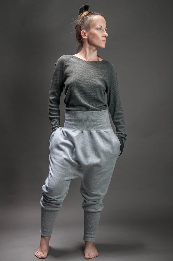 Spodnie wąskie damskie szare z czernią