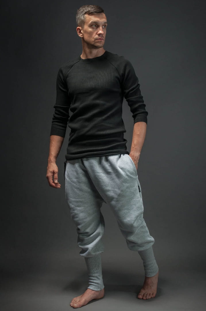 Spodnie wąskie męskie szare z czarnym