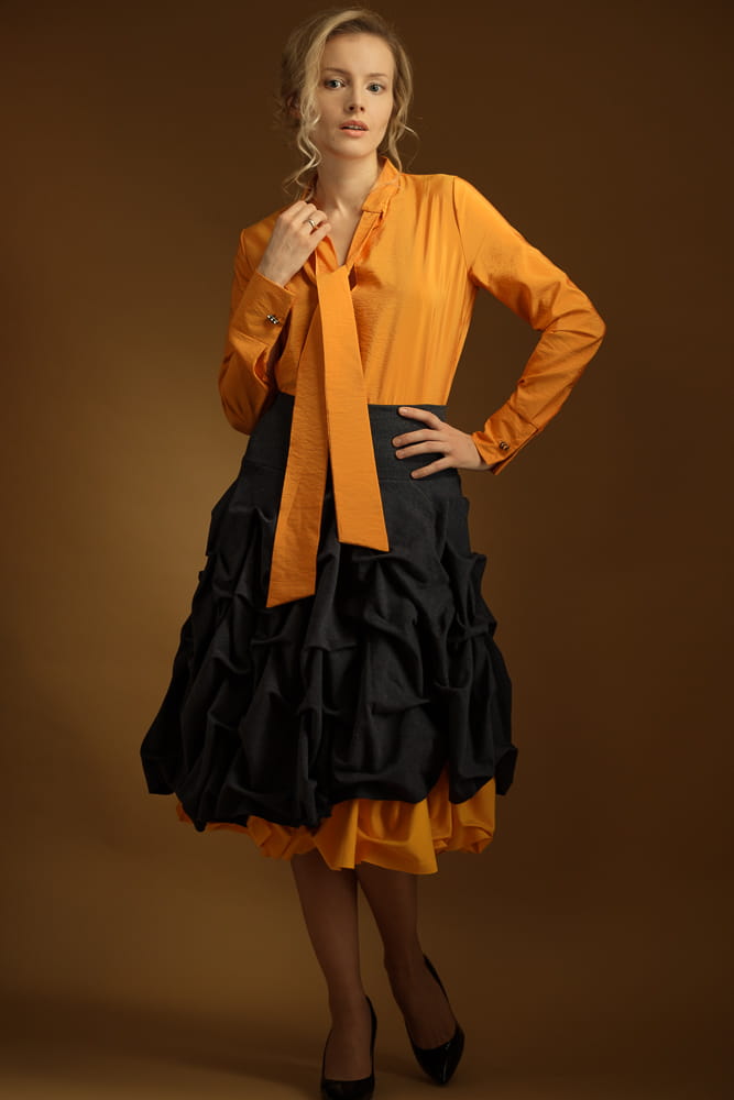 Spódnica podwójnie spieniona damska midi mandarynkowa