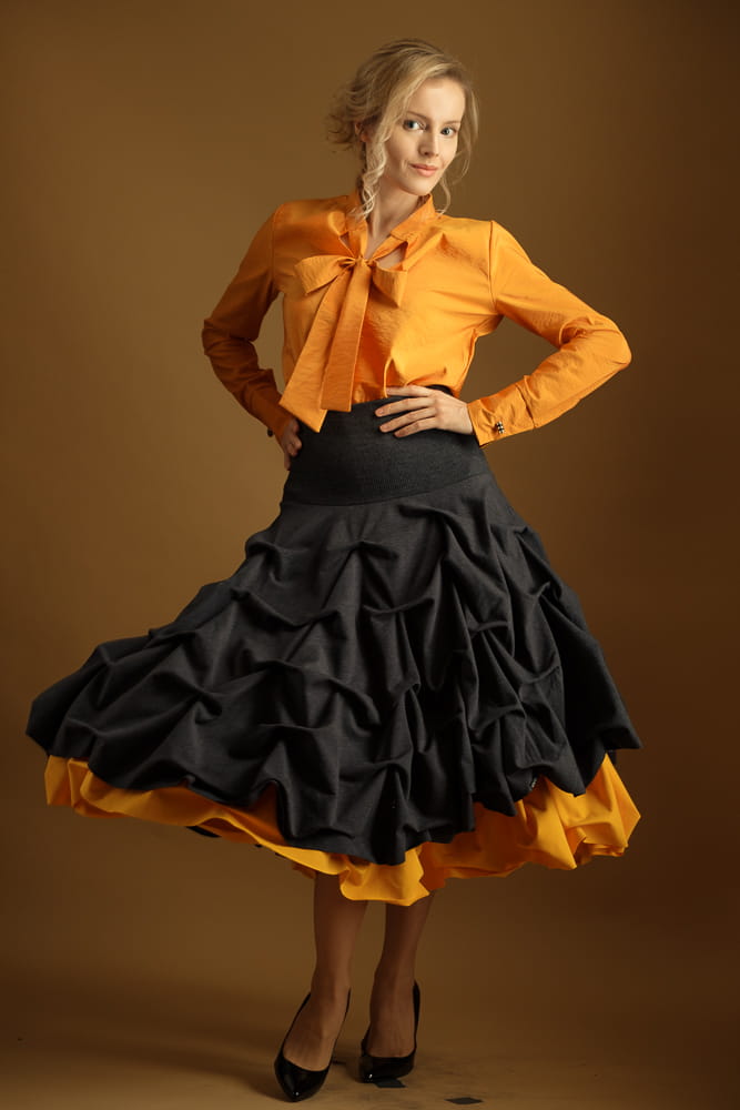 Spódnica podwójnie spieniona damska długa mandarynkowa