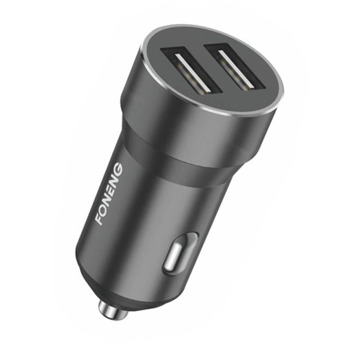 Metalowa ładowarka samochodowa dual USB Foneng C08 2.4A (czarna)