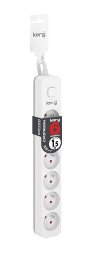 KERG M02406 PRZEDŁUŻACZ Z WYŁĄCZNIKIEM 6 GNIAZD-BIAŁO-SZARY-1.5M-10A-H05VV-F-3X1,0 MM2 M02406