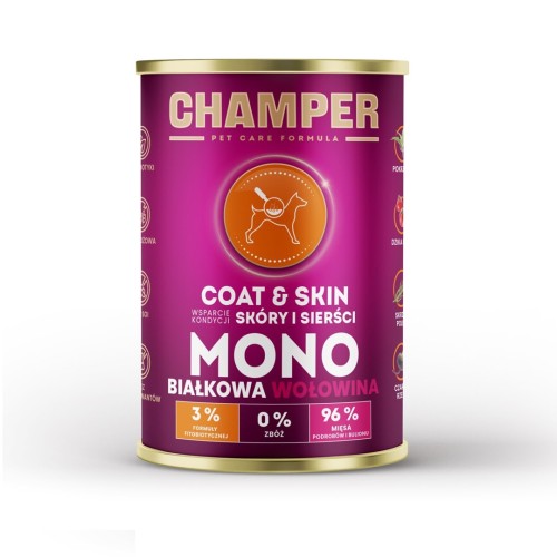 CHAMPER COAT&SKIN MONOBIAŁKOWA mokra karma dla psa wołowina 400g
