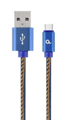 KABEL USB TYPE-C (METALOWE WTYKI, OPLOT NYLONOWY W KOLORZE DENIM - JEANS) 2M