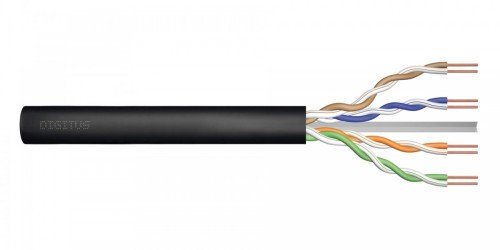 Kabel instalacyjny zewnętrzny żelowany DIGITUS kat.6, U/UTP, AWG 23/1, PE, 305m, czarny, szpula
