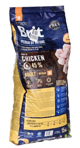 BRIT PREMIUM BY NATURE Adult M - sucha karma z kurczakiem dla psów dorosłych ras średnich - 15 kg