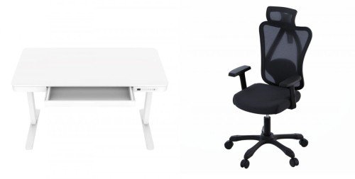 Zestaw Biurko TUCKANO białe + Fotel ergonomiczny GEMBIRD czarny