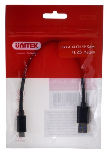 UNITEK KABEL USB-C - USB-A 3.1,M/M,0,25M, Y-C490BK