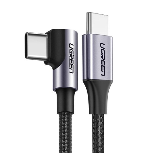 Kabel USB-C do USB-C, kątowy UGREEN US255 QC 3.0 PD 3A 60W 1m (czarny)