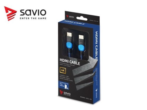 Kabel SAVIO GCL-02 (HDMI M - HDMI M; 1,8m; kolor czarno-niebieski)