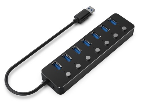 HUB USB 3.1 (GEN 1) 7-PORTOWY Z PRZEŁĄCZNIKAMI, CZARNY
