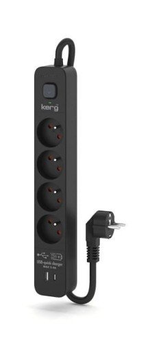 Listwa zasilająca KERG z wyłącznikiem-4 gniazda USBC+USBA 16A 3m ; czarny