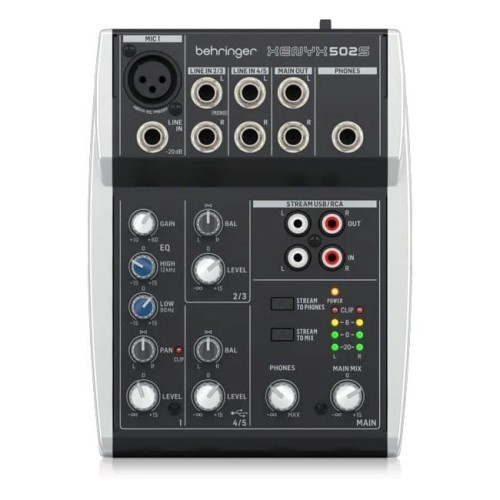 Behringer 502S - 5-kanałowy kompaktowy mikser analogowy z interfejsem USB zaprojektowany specjalnie do obsługi podcastów, streamowania oraz nagrywania