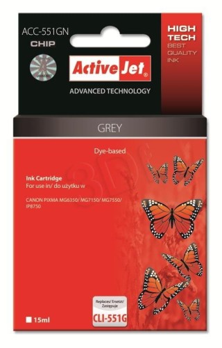 Activejet ACC-551GN Tusz (zamiennik Canon CLI-551G; Supreme; 15 ml; szary)