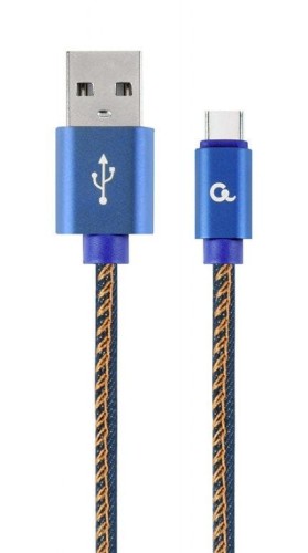 KABEL USB TYPE-C (METALOWE WTYKI, OPLOT NYLONOWY W KOLORZE DENIM - JEANS) 2M