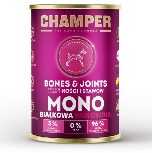 CHAMPER BONES&JOINTS MONOBIAŁKOWA wołowina mokra karma dla psa 400g