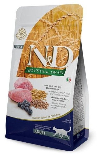 N&D Ancestral Grain Lamb & Blueberry Adult - sucha karma dla kota - 1,5kg
