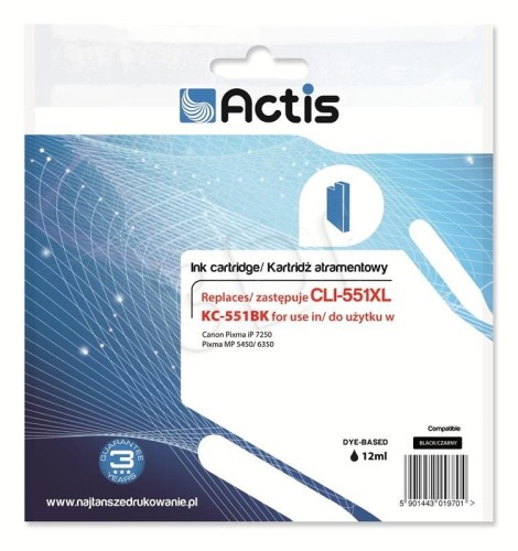 Actis KC-551Bk Tusz (zamiennik Canon CLI-551BK; Standard; 12 ml; czarny)