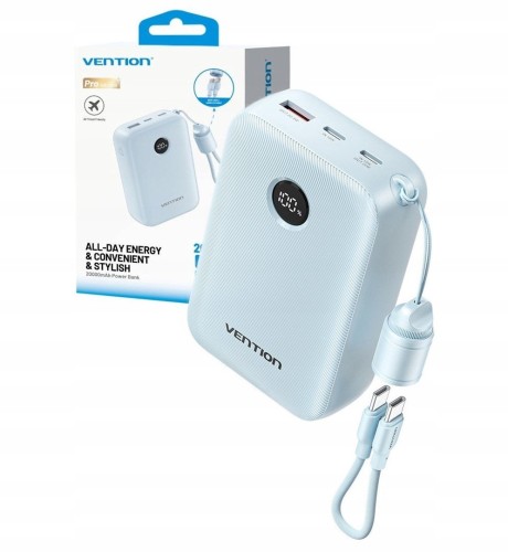 Powerbank Vention 20000mAh 2 x USB-C 1x USB-A z wyświetlaczem 22,5W niebieski