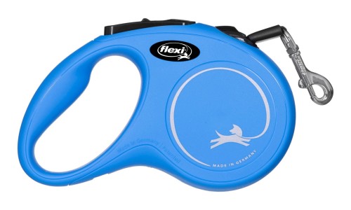 Smycz flexi automatyczna New Classic S taśma 5 m - dla psa do 15 kg, kolor niebieski
