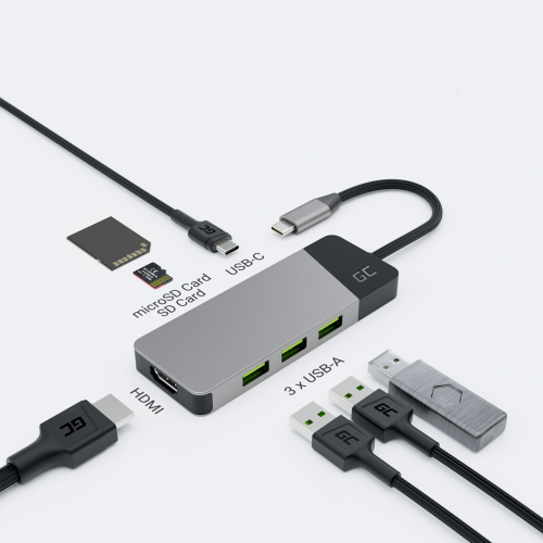 HUB USB-C ADAPTER GC CONNECT 7W1 (3XUSB 3.1, HDMI 4K 60HZ, USB-C PD 85W, MICROSD/SD)