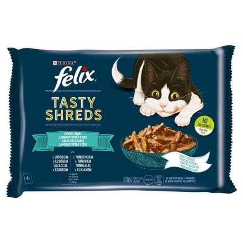FELIX Tasty Shreds z łososiem i tuńczykiem - mokra karma dla kota - 4x 80g