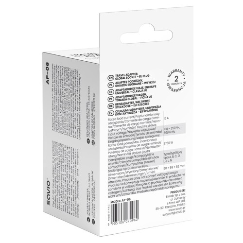 SAVIO ADAPTER PODRÓŻNY GNIAZDO GLOBALNE - WTYK EU AP-06