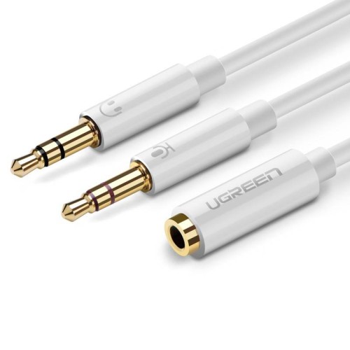 UGREEN AV140 Rozdzielacz audio AUX słuchawki + mikrofon do kabel mini jack 3,5 mm, 28cm (biały)