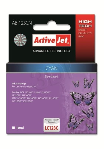Activejet AB-123CN Tusz (zamiennik Brother LC123C/121C; Supreme; 10 ml; niebieski)