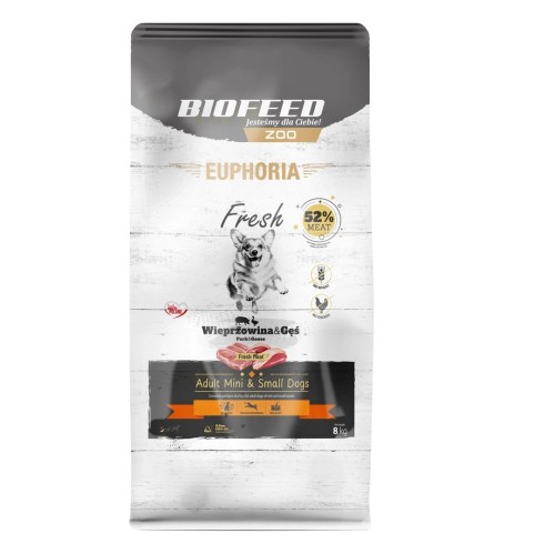 BIOFEED Euphoria Fresh Meat Adult Mini & Small Wieprzowina i Gęś 8kg