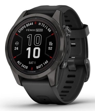 Zegarek Garmin Fenix 7S Pro 42mm Sapphire Solar szary tytanowy DLC z czarnym paskiem