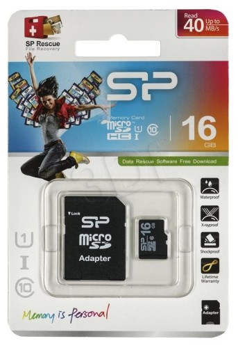 Karta pamięci Silicon Power microSDHC 16GB Class 10 + ADAPTER microSD-SD (SP016GBSTH010V10SP)