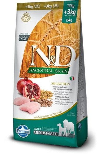 N&D Ancestral Grain Selection Adult Medium & Maxi - sucha karma dla psa - 12kg + 3kg