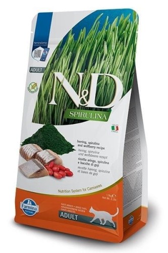 N&D Spirulina Herring - sucha karma dla kota - 1.5 kg