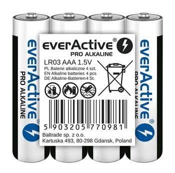 EVERACTIVE BATERIE ALKALICZNE PRO ALKALINE R03, AAA, SHRINK 4SZT , 1250 MAH, WYSOKA WYDAJNOŚĆ, LR03PRO4T