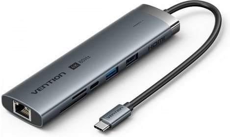 Stacja dokująca USB-C 9w1 Vention 4K 60Hz 100W PD 0.15m